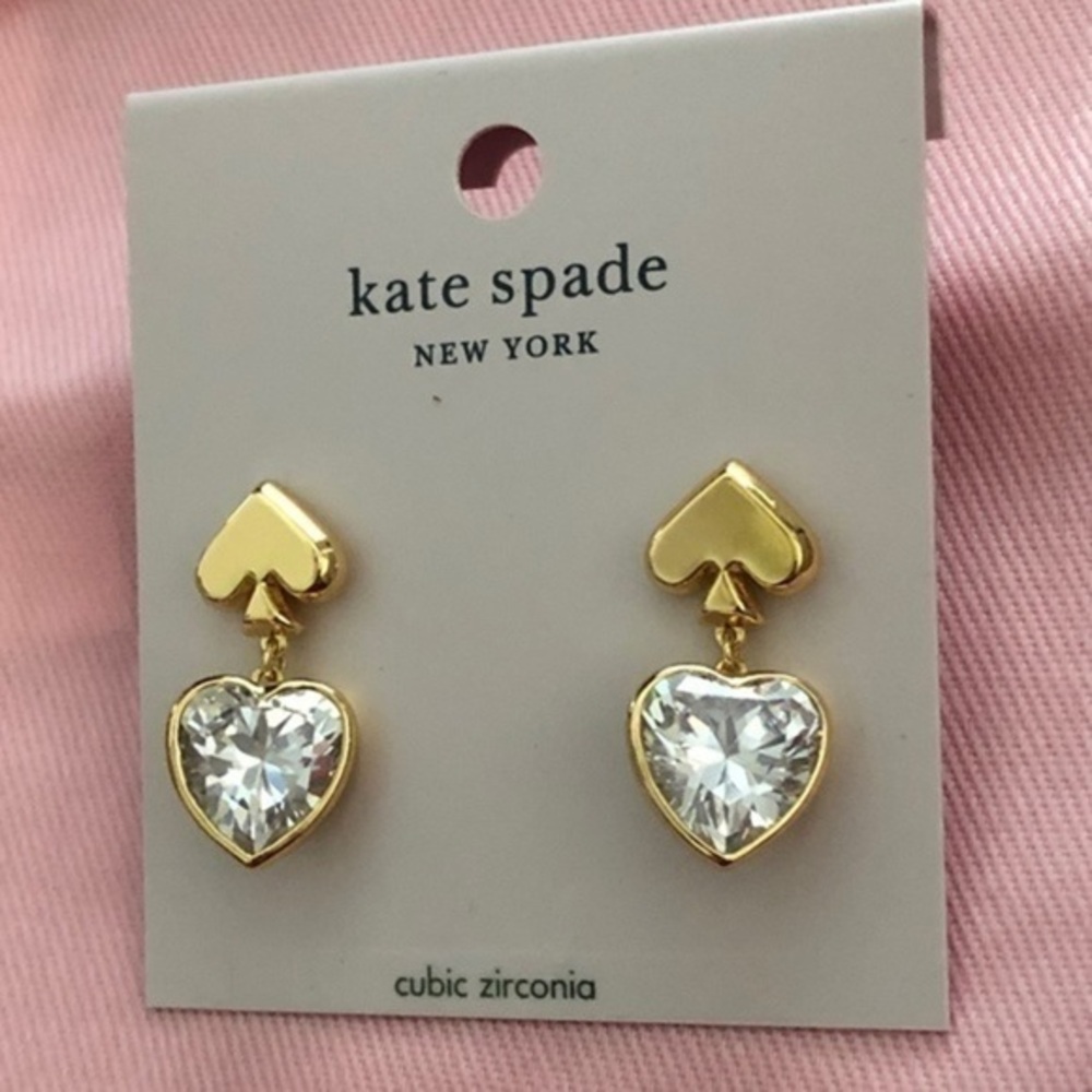 Kate Spade Cubic Zirconia Gold Tone Heart Drop Earrings NEW